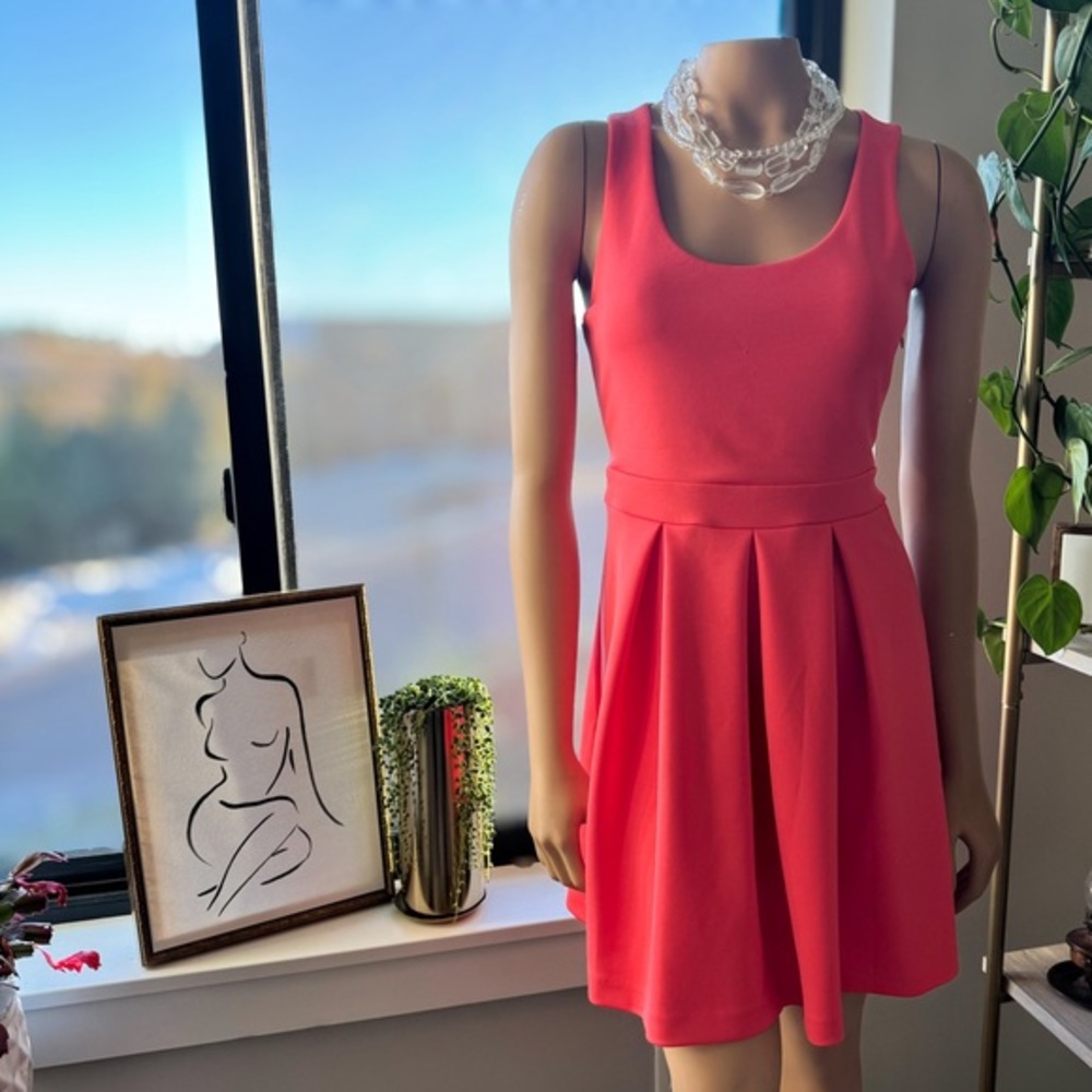 Express Coral Open Heart Back Fit & Flare Dress, Size- Small/6